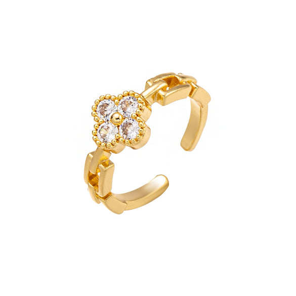 Wholesale Light Luxury Copper Flower Open Ring For Women With Electroplating