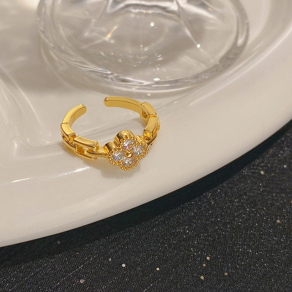Wholesale Light Luxury Copper Flower Open Ring For Women With Electroplating