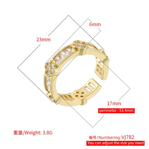 Wholesale Light Luxury Copper Fourleaf Clover Ring With Zirconia Insert For Women