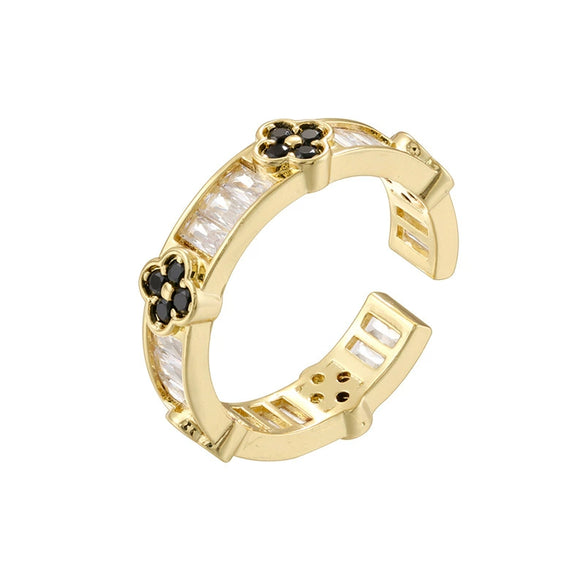 Wholesale Light Luxury Copper Fourleaf Clover Ring With Zirconia Insert For Women