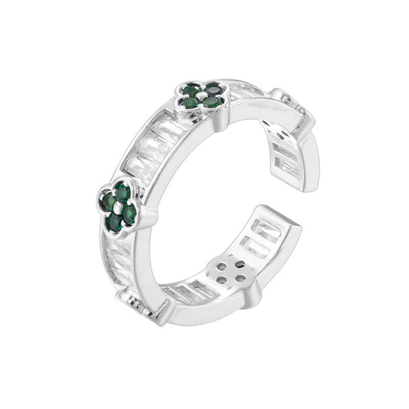 Wholesale Light Luxury Copper Fourleaf Clover Ring With Zirconia Insert For Women