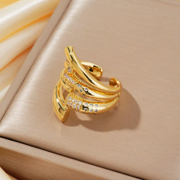 Wholesale Light Luxury Copper Goldplated Heart Shape Zircon Ring For Women