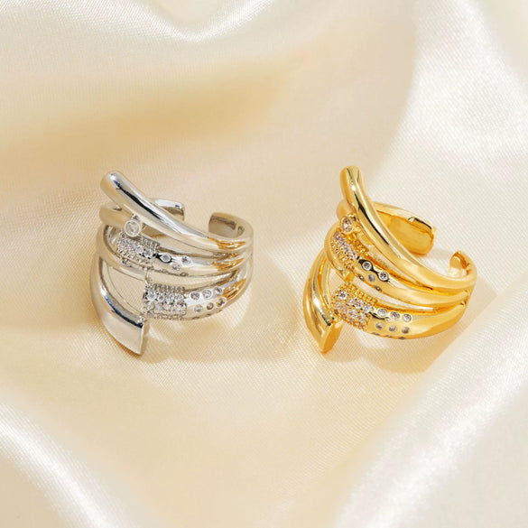 Wholesale Light Luxury Copper Goldplated Heart Shape Zircon Ring For Women