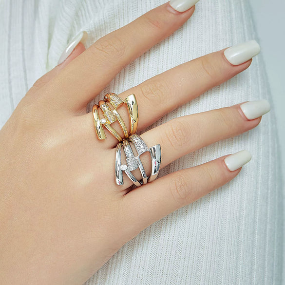 Wholesale Light Luxury Copper Goldplated Heart Shape Zircon Ring For Women