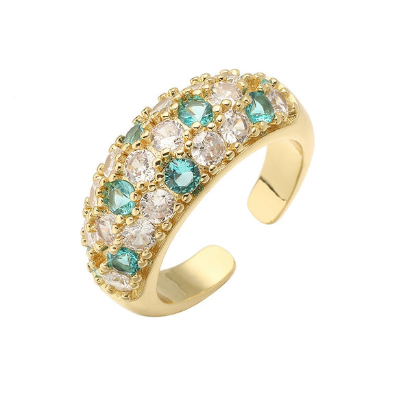 Wholesale Light Luxury Copper Inlaid Colored Diamond Geometric U Shaped Round Opening Adjustable Women's Ring
