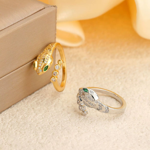 Wholesale Light Luxury Copper Inlaid Zircon Snake Zodiac Open Ring Women's Minimalist Fashion Jewelry With Electroplating