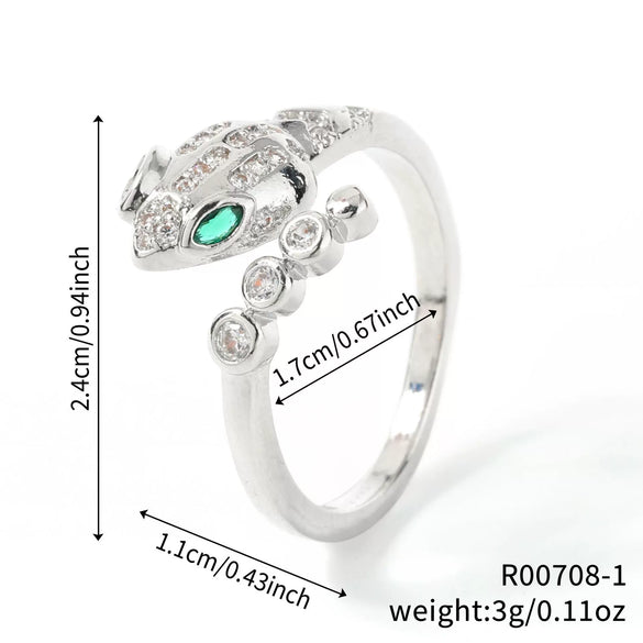 Wholesale Light Luxury Copper Inlaid Zircon Snake Zodiac Open Ring Women's Minimalist Fashion Jewelry With Electroplating