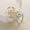 Wholesale Light Luxury Copper Zircon Flower Petal Ring For Women