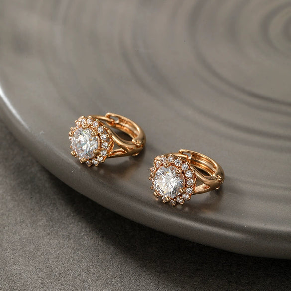 Wholesale Light Luxury Copperzinc Alloy Flower Micropaved Zircon Electroplated Earrings For Women