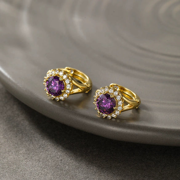 Wholesale Light Luxury Copperzinc Alloy Flower Micropaved Zircon Electroplated Earrings For Women