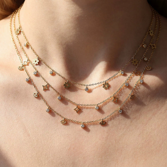 Wholesale Light Luxury Diamond Multilayered Necklace For Women With Flower Pattern And Fairy Style