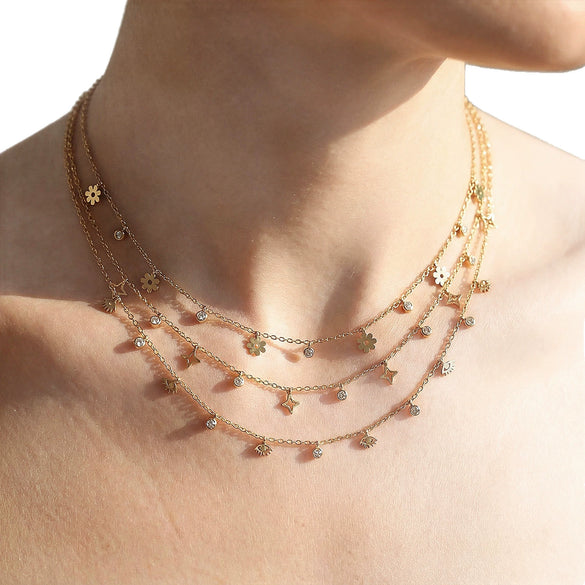 Wholesale Light Luxury Diamond Multilayered Necklace For Women With Flower Pattern And Fairy Style