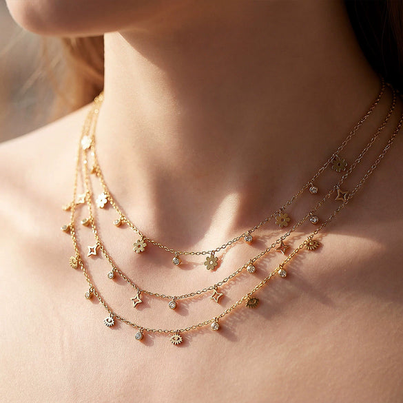 Wholesale Light Luxury Diamond Multilayered Necklace For Women With Flower Pattern And Fairy Style