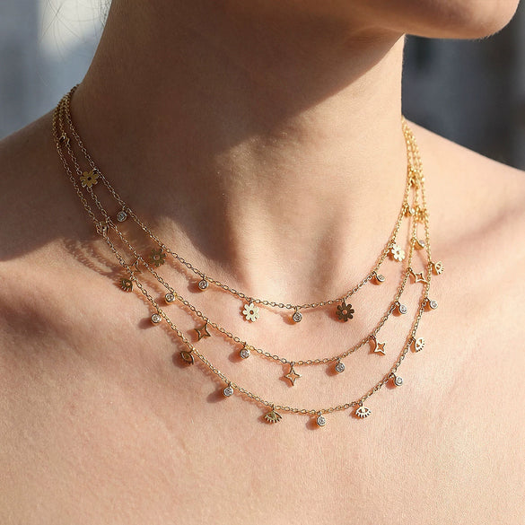 Wholesale Light Luxury Diamond Multilayered Necklace For Women With Flower Pattern And Fairy Style