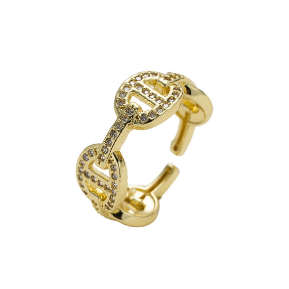 Wholesale Light Luxury Diamond Pig Nose Open Ring Gold Plated Copper Zircon For Women And Men