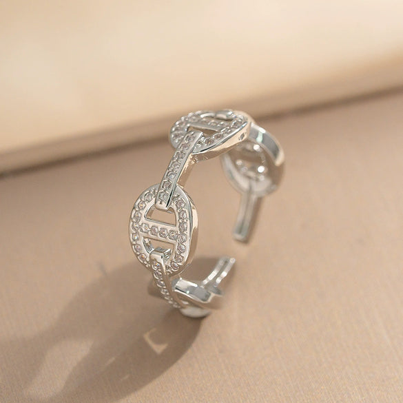 Wholesale Light Luxury Diamond Pig Nose Open Ring Gold Plated Copper Zircon For Women And Men