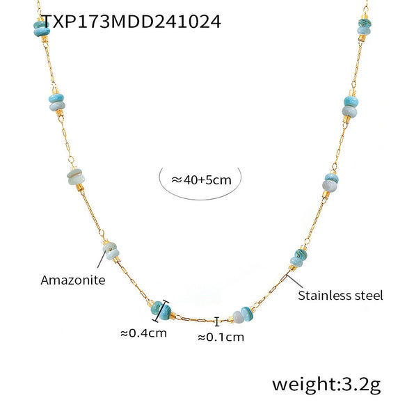 Wholesale Light Luxury Double Layer 316L Stainless Steel And Natural Stone Necklace And Bracelet For Women Handmade With Electroplated Chain