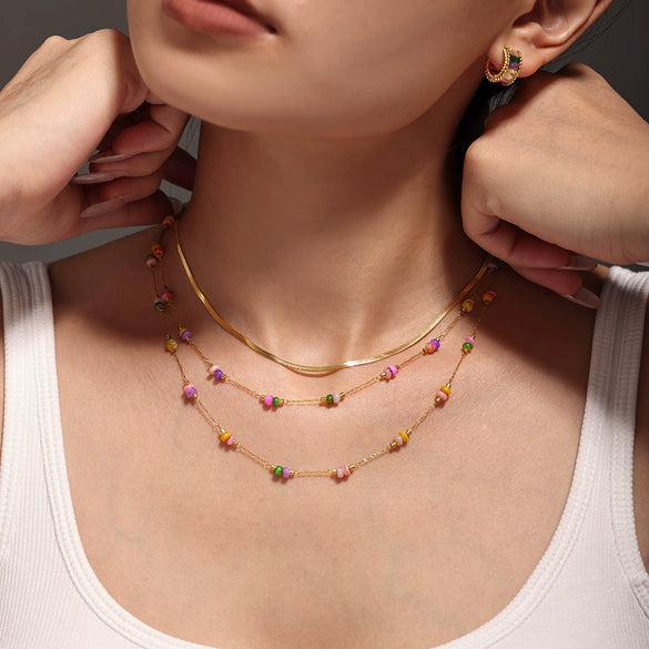 Wholesale Light Luxury Double Layer 316L Stainless Steel And Natural Stone Necklace And Bracelet For Women Handmade With Electroplated Chain