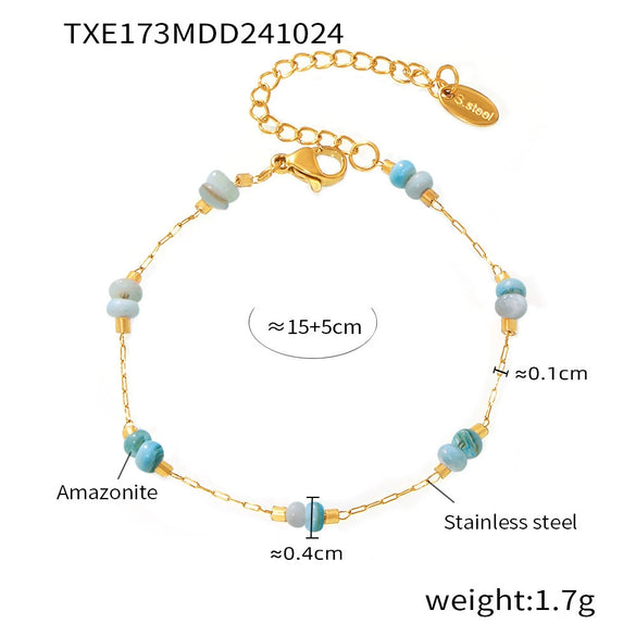 Wholesale Light Luxury Double Layer 316L Stainless Steel And Natural Stone Necklace And Bracelet For Women Handmade With Electroplated Chain