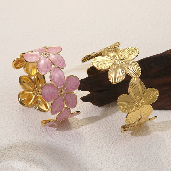Wholesale Light Luxury Dripping Oil Flower Stainless Steel Bracelet Jewelry