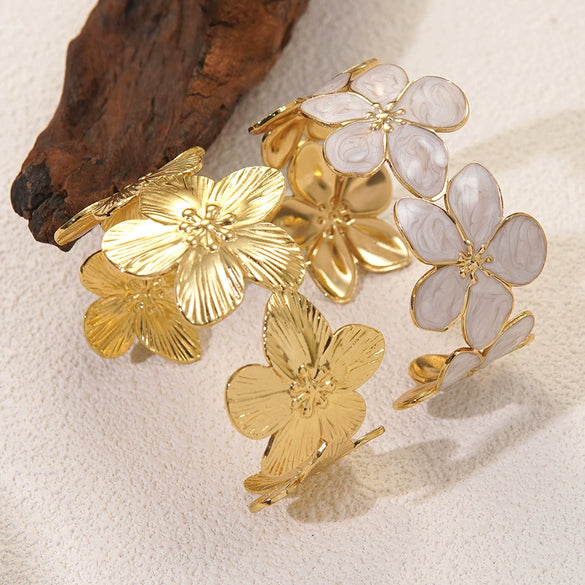 Wholesale Light Luxury Dripping Oil Flower Stainless Steel Bracelet Jewelry