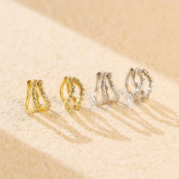 Wholesale Light Luxury Ear Buckle Earrings S925 Silver Double Layer Geometric Diamond For Women