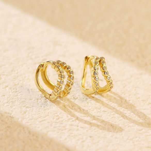 Wholesale Light Luxury Ear Buckle Earrings S925 Silver Double Layer Geometric Diamond For Women
