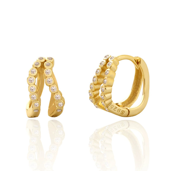 Wholesale Light Luxury Ear Buckle Earrings S925 Silver Double Layer Geometric Diamond For Women