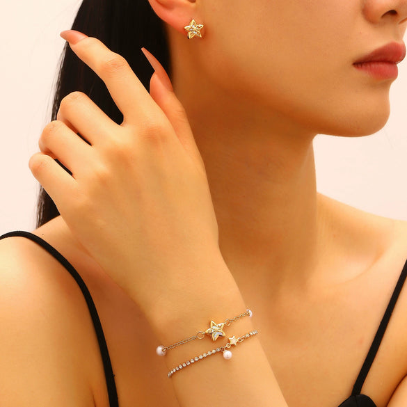 Wholesale Light Luxury Electroplated Copper Jewelry Set With Star Sun And Moon Clouds And Universe Patterns For Women Earrings Bracelet Tassel Pearl Necklace