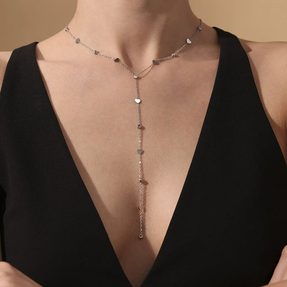 Wholesale Light Luxury Electroplated Stainless Steel And Zircon Inlaid Geometric Ferris Wheel Design Long Yshaped Tassel Necklace For Women