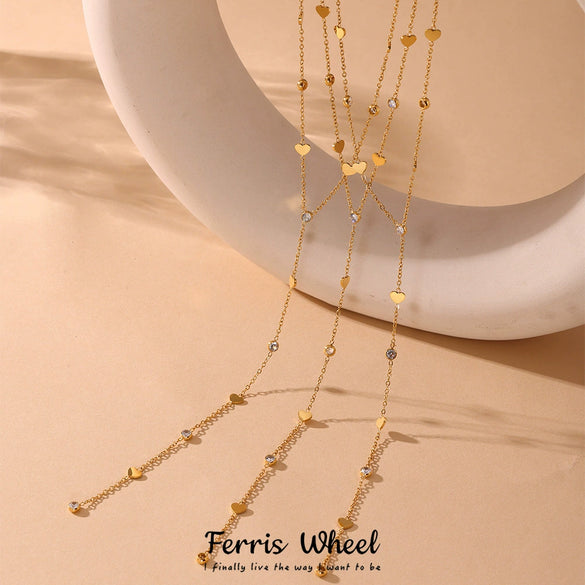 Wholesale Light Luxury Electroplated Stainless Steel And Zircon Inlaid Geometric Ferris Wheel Design Long Yshaped Tassel Necklace For Women