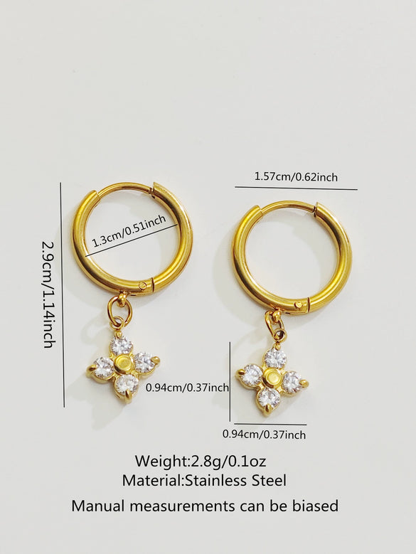 Wholesale Light Luxury Electroplated Stainless Steel Flower Zircon Earrings For Women