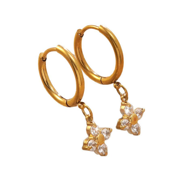 Wholesale Light Luxury Electroplated Stainless Steel Flower Zircon Earrings For Women