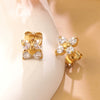 Wholesale Light Luxury Electroplated Stainless Steel Flower Zircon Earrings For Women