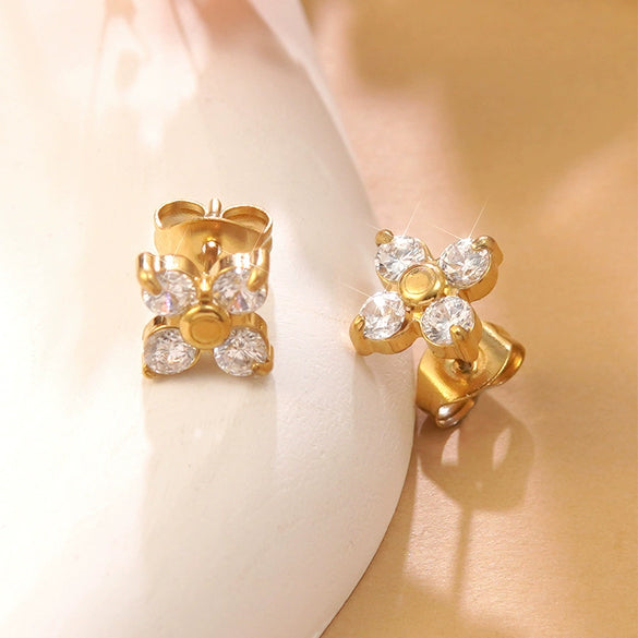 Wholesale Light Luxury Electroplated Stainless Steel Flower Zircon Earrings For Women