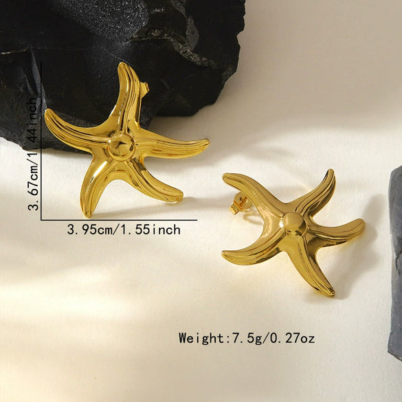 Wholesale Light Luxury Electroplated Stainless Steel Geometric Leaf Starfish Square Irregular Earrings For Women