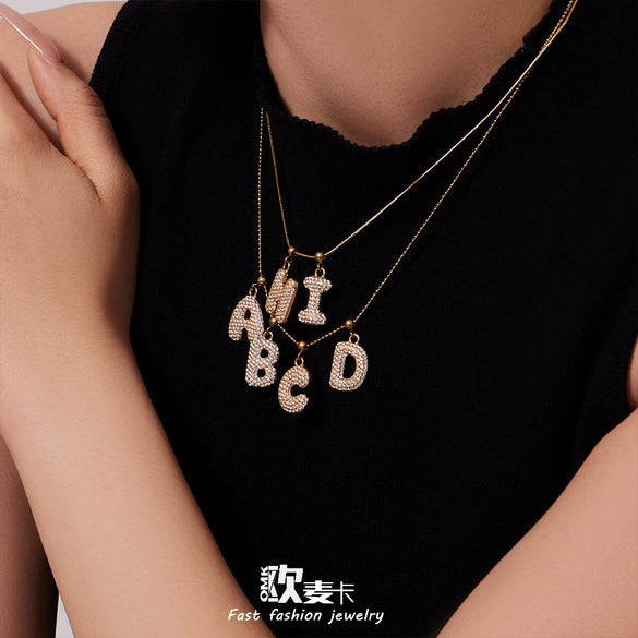 Wholesale Light Luxury Electroplated Stainless Steel Geometric Letter Pendant Necklace For Women