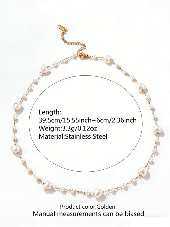 Wholesale Light Luxury Electroplated Stainless Steel Heartshaped Pearl Clavicle Necklace For Women