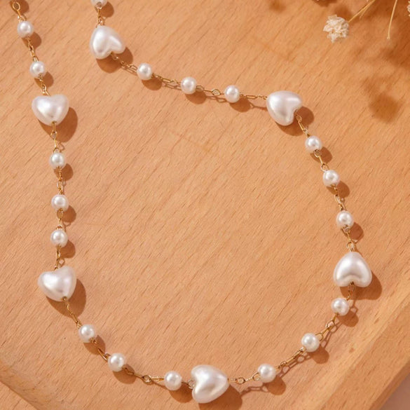 Wholesale Light Luxury Electroplated Stainless Steel Heartshaped Pearl Clavicle Necklace For Women