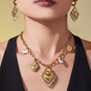 Wholesale Light Luxury Electroplated Stainless Steel Tassel Crown Heart Print Multiaccessory Pendant Necklace And Earrings Set For Women