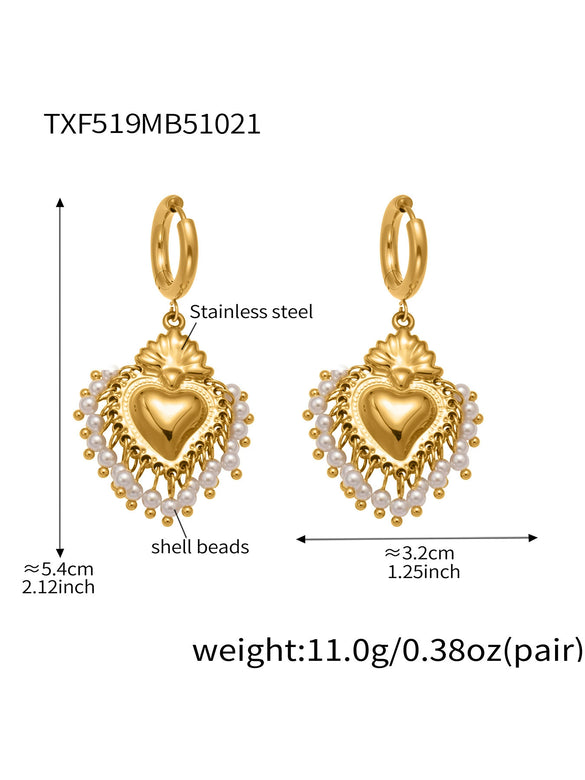 Wholesale Light Luxury Electroplated Stainless Steel Tassel Crown Heart Print Multiaccessory Pendant Necklace And Earrings Set For Women