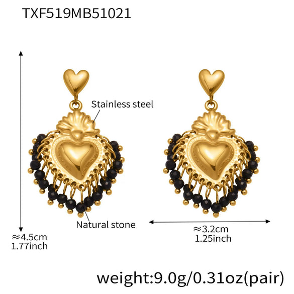 Wholesale Light Luxury Electroplated Stainless Steel Tassel Crown Heart Print Multiaccessory Pendant Necklace And Earrings Set For Women