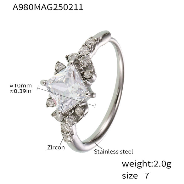 Wholesale Light Luxury Electroplated 316L Stainless Steel Zircon Geometric Ring For Women