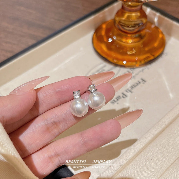 Wholesale Light Luxury Elegant Bead Earrings Copper Microinlaid Zircon With Geometric Pattern