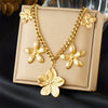 Wholesale Light Luxury Elegant Gold Plated Stainless Steel Five Petal Flower Pendant Coarse Chain Clavicle Necklace For Women