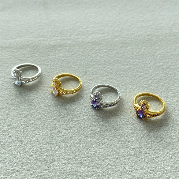 Wholesale Light Luxury Elegant Saturn Zircon Shiny Finger Ring Copper Geometric Electroplated For Women