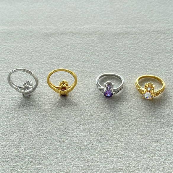 Wholesale Light Luxury Elegant Saturn Zircon Shiny Finger Ring Copper Geometric Electroplated For Women