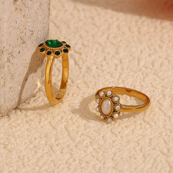 Wholesale Light Luxury Elegant Vintage Jewelry Stainless Steel 18K Gold Plated Geometric Ring For Women