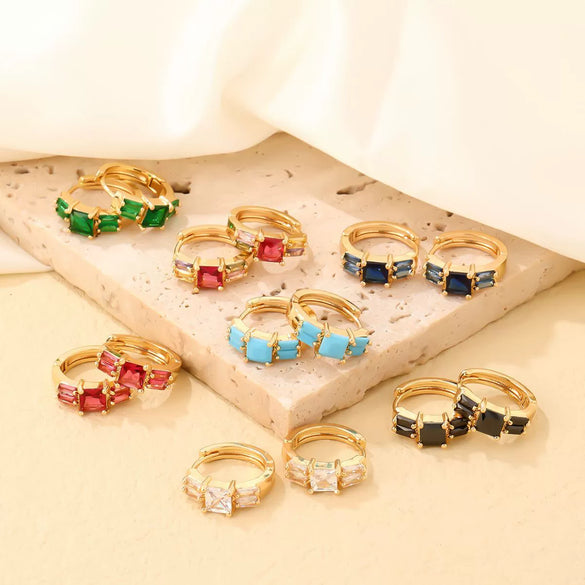 Wholesale Light Luxury Elegant Women's Copper Earrings Set With Zircon Inlay And Geometric Design