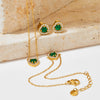 Wholesale Light Luxury Elegant Women's Love Jewelry Set With Emerald Zircon Stainless Steel Necklace Earrings Bracelet Electroplated